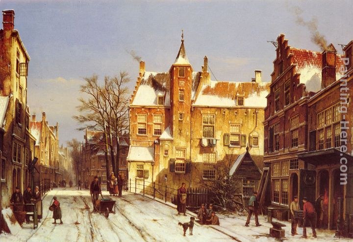 Willem Koekkoek A Dutch Village In Winter